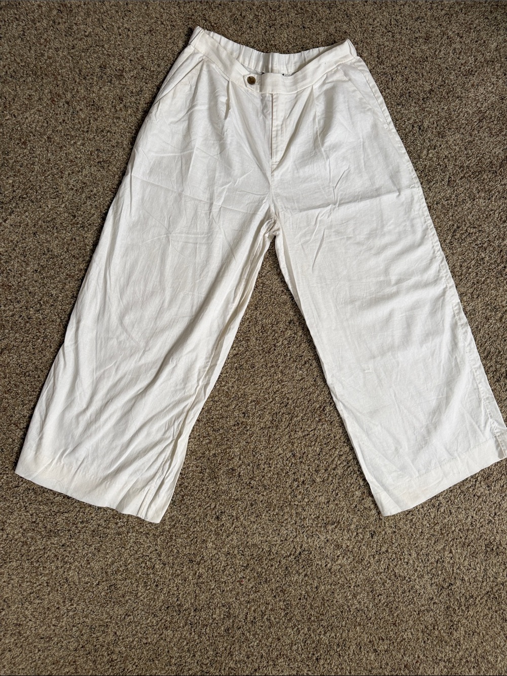 Banana Republic White Wide-Leg Linen Blend Pants